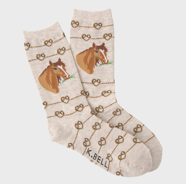 Women’s Tan Horse Love Knot Socks - Jilly's Socks 'n Such