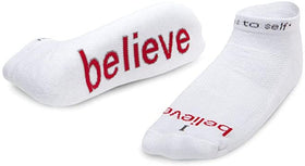 Notes to Self Socks “I Believe” White w/ Red Letters