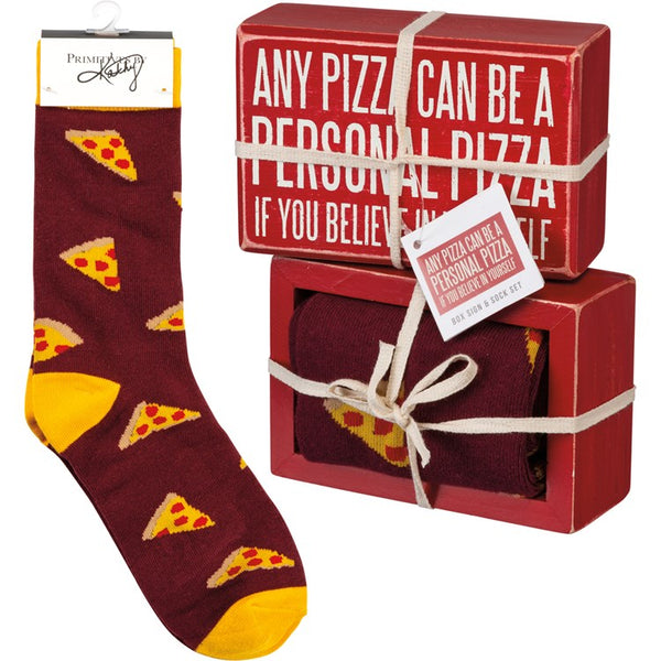 “Personal Pizza” - Box Sign and Sock Set - Jilly's Socks 'n Such