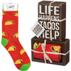 “Life Happens Tacos Help” - Box Sign and Sock Set - Jilly's Socks 'n Such