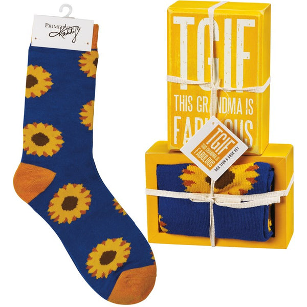 “TGIF This Grandma Is Fabulous” - Box Sign and Sock Set - Jilly's Socks 'n Such