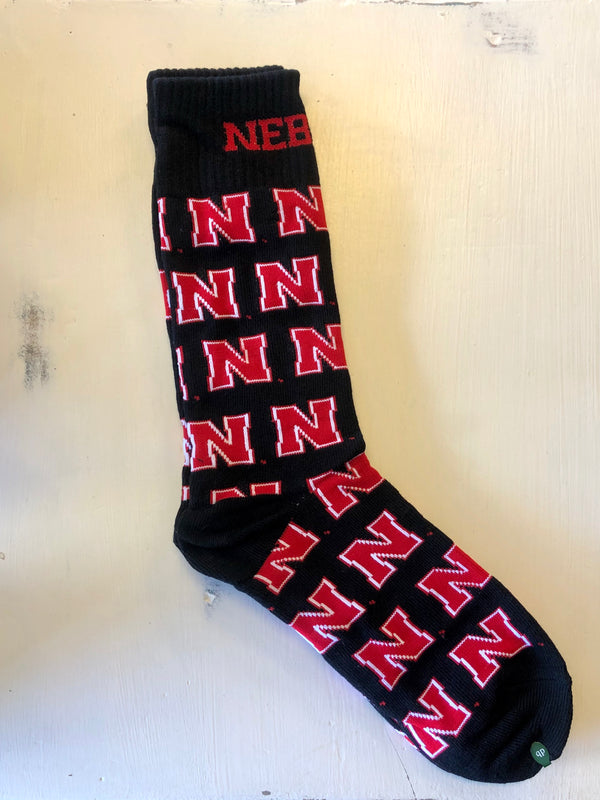 Nebraska Black Logo Dress Socks - One Size - Jilly's Socks 'n Such