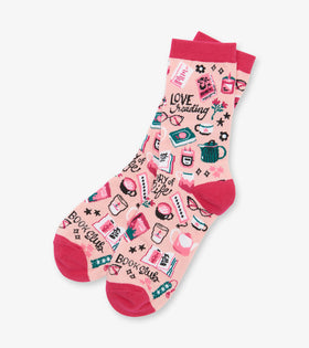 “Love Reading, Story of Life, Book Club” Women’s Crew Socks - Sale