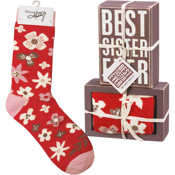 “Best Sister Ever” - Box Sign and Sock Set - Jilly's Socks 'n Such