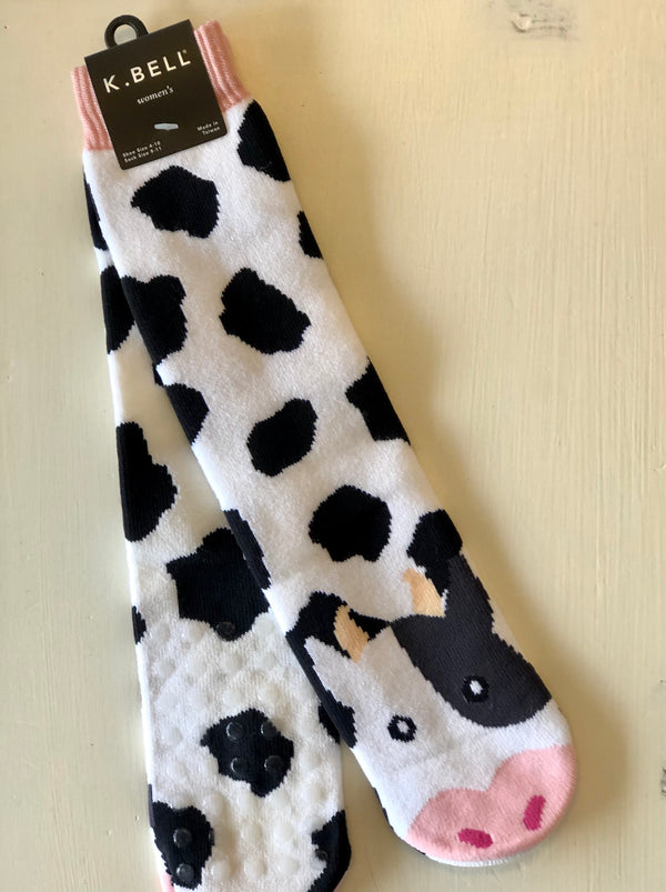 Women’s Slipper Socks - Cow - Jilly's Socks 'n Such