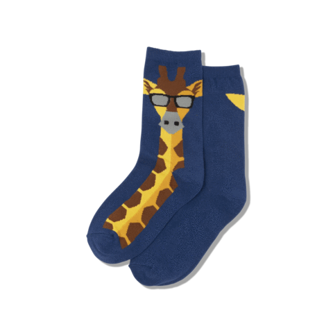 Women’s Giraffe in Sunglasses Blue Socks - Jilly's Socks 'n Such