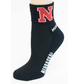 Nebraska Black Quarter Cuff Crew Socks - One Size