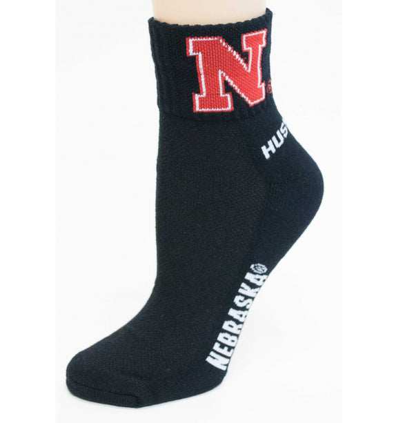 Nebraska Black Quarter Cuff Crew Socks - One Size - Jilly's Socks 'n Such