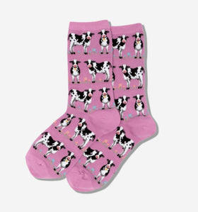 Women’s Cows and Flowers Socks - Pink