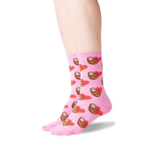 Women’s Sloth With Heart Pink Socks - Jilly's Socks 'n Such