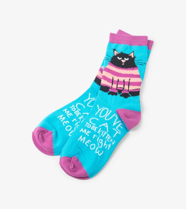“You’ve Cat to be Kitten Me Right Meow” Women’s Crew Socks - Jilly's Socks 'n Such