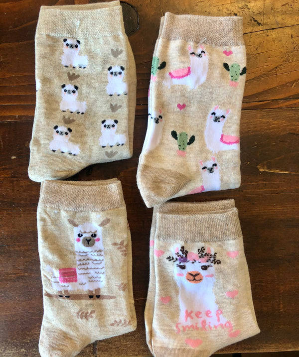 Women’s Tan Beige Llama Socks - Jilly's Socks 'n Such