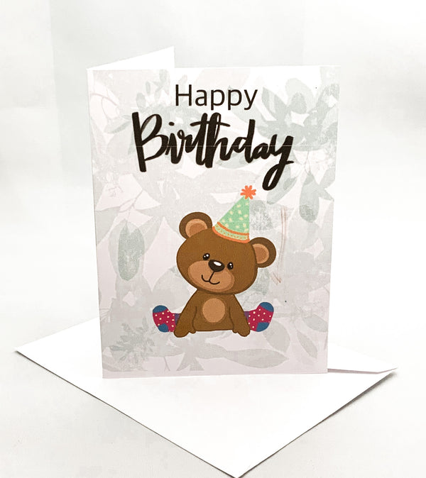 “Happy Birthday” Party Bear Jilly’s Card - Jilly's Socks 'n Such