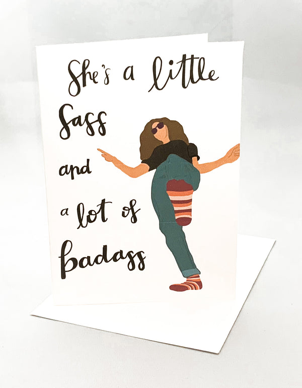 “A Little Bit of Sass...Badass”  Jilly’s Cards Greeting Card - Jilly's Socks 'n Such