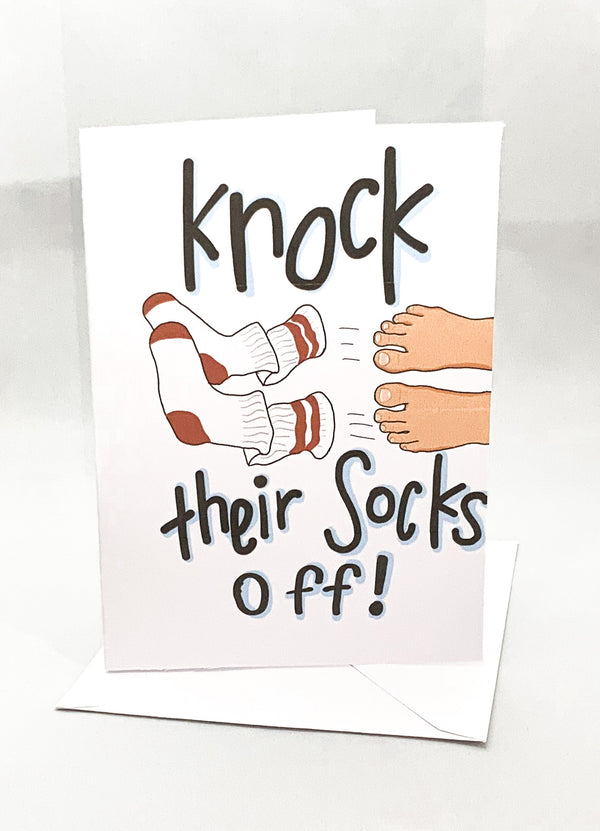 “Knock their Socks Off” Jilly’s Greeting Card - Jilly's Socks 'n Such