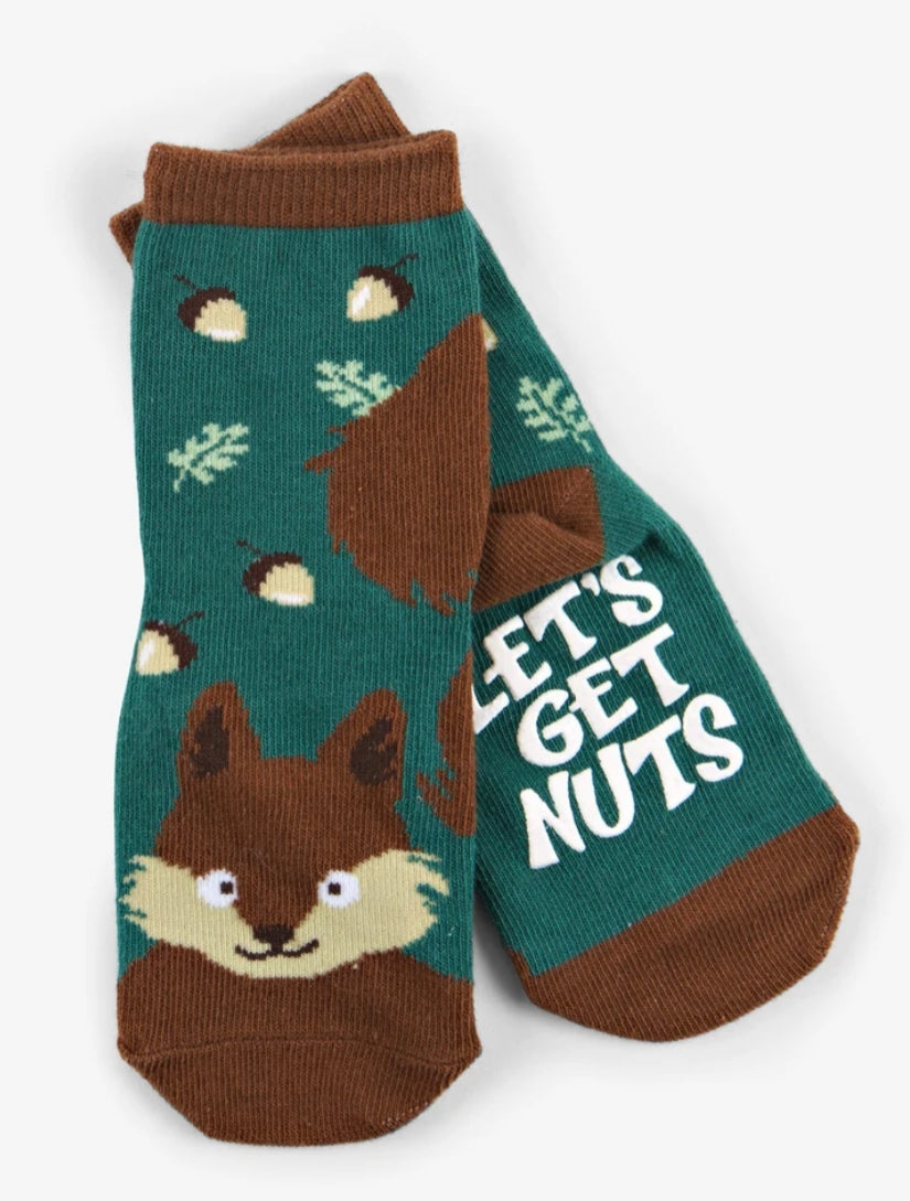 Kids Squirrel “Let's go nuts” Grippy Socks