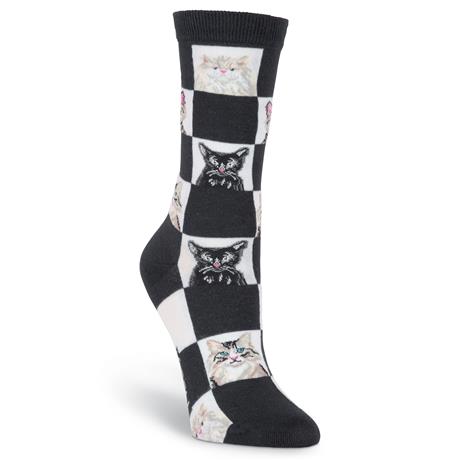 Women’s Checkerboard Cat Socks - Jilly's Socks 'n Such