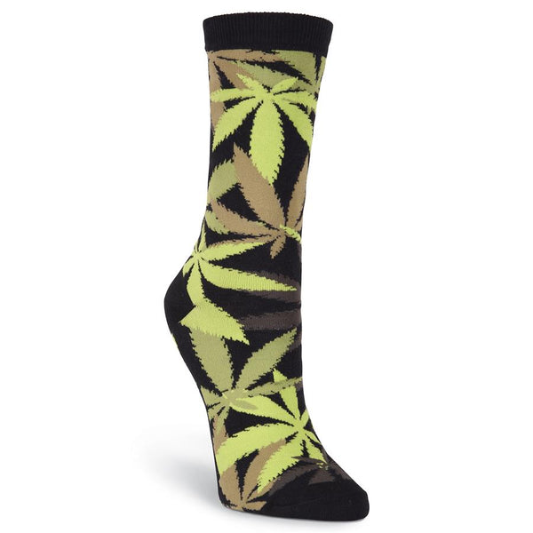 Women's Black Green Weed Socks - Jilly's Socks 'n Such