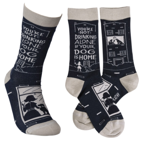 “Drinking Alone..Dog” Socks - One Size - Jilly's Socks 'n Such