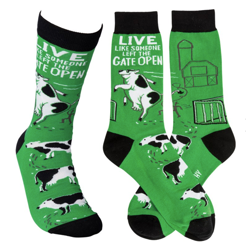 “Live Like Someone Left The Gate Open” Socks - One Size - Jilly's Socks 'n Such