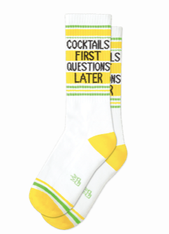 COCKTAILS FIRST QUESTIONS LATER gym crew sock - Jilly's Socks 'n Such