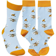 Grey Bees and Flowers Socks - One Size - Jilly's Socks 'n Such
