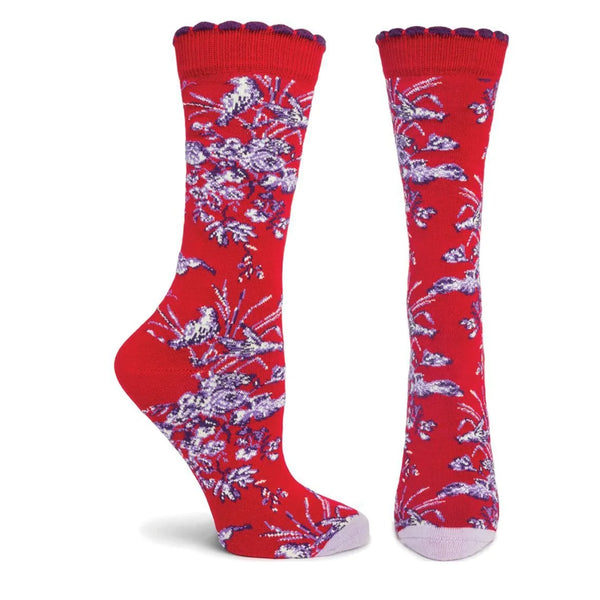 Women’s “Bird de Jouy” - Red - Jilly's Socks 'n Such