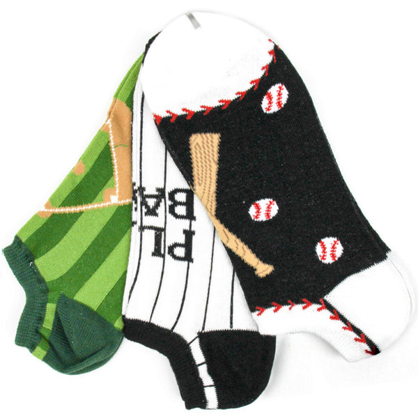 Mens Baseball no show 3 pk socks by Foot Traffic - Jilly's Socks 'n Such