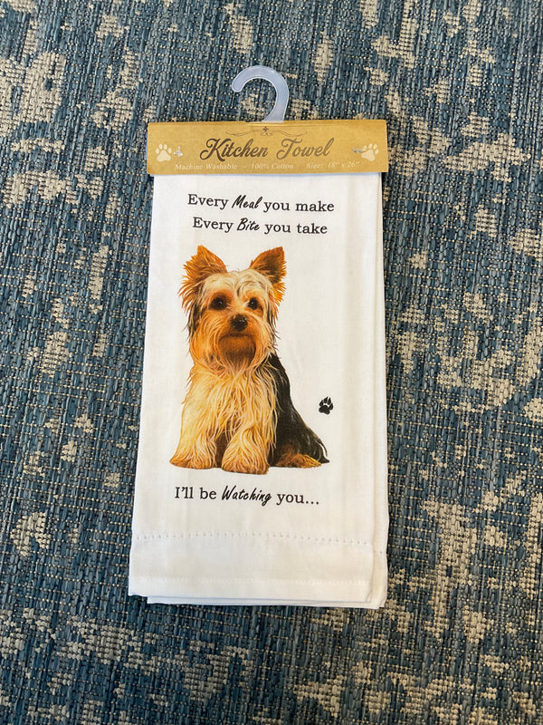 “Every Bite. Every Meal. I’ll Be Watching” Yorkie Kitchen Towel - Jilly's Socks 'n Such