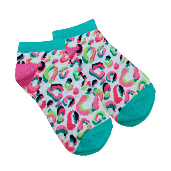 Women’s Cheeta Ankle Socks - Pink/Green - Jilly's Socks 'n Such