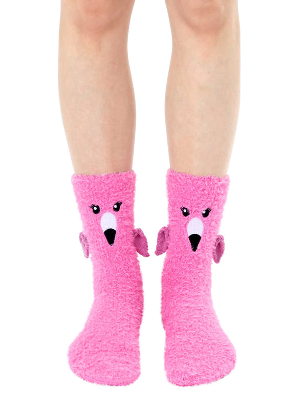Fuzzy Flamingo Crew Socks w/ Grippers - Jilly's Socks 'n Such