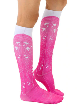 Pink Cowgirl Boot Knee High Socks