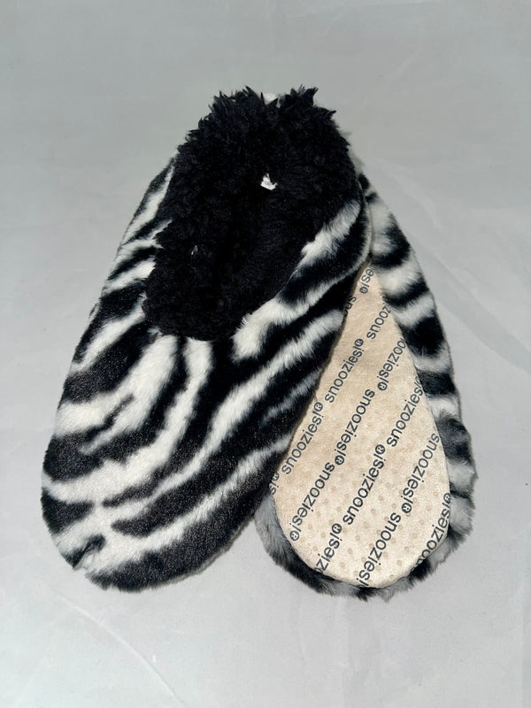 Women’s Fuzzy Slippers - Zebra White - Jilly's Socks 'n Such