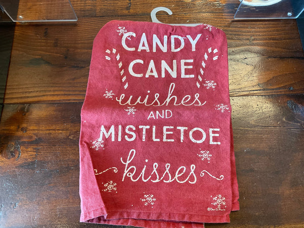 “Candy Cane Wishes and Mistletoe Kisses” Kitchen Towel - Jilly's Socks 'n Such