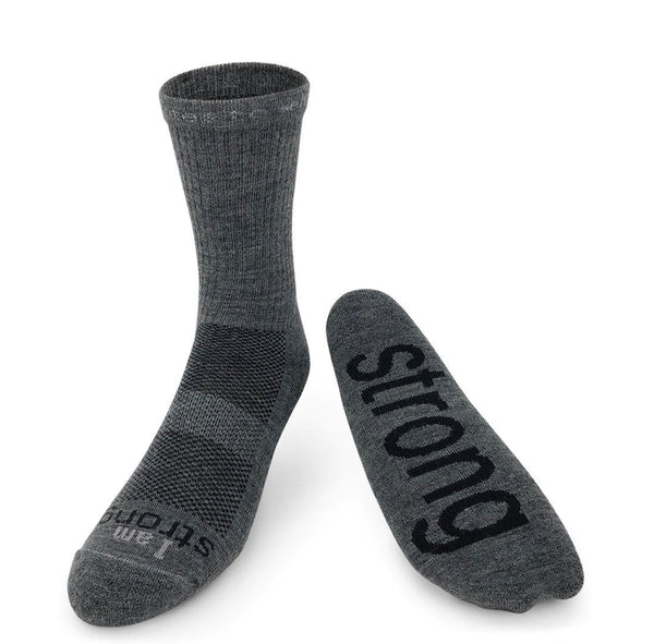 Notes to Self Socks “I am strong” Dark Grey wool crew Multiple sizes - Jilly's Socks 'n Such