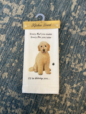 “Every Meal. Every Bite. I’ll Be Watching” Goldendoodle Kitchen Towel