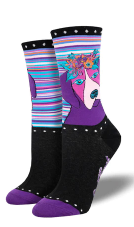 Women’s “Violet” Lauren Birch dog face design socks - Jilly's Socks 'n Such