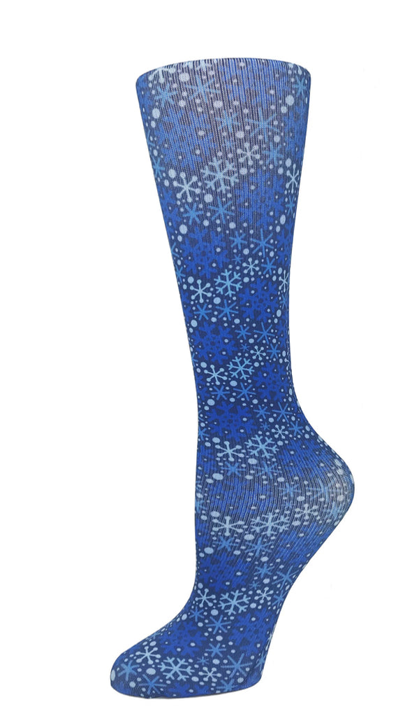 8-15 mmHg  Compression Socks- Blue Snowflakes - Jilly's Socks 'n Such