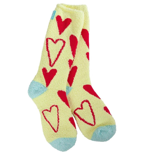 Women’s World’s Softest Socks- Yellow & Red Hearts - Jilly's Socks 'n Such