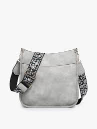 Jen & Co Chloe Crossbody Purse with Guitar Strap - Light Grey - Jilly's Socks 'n Such