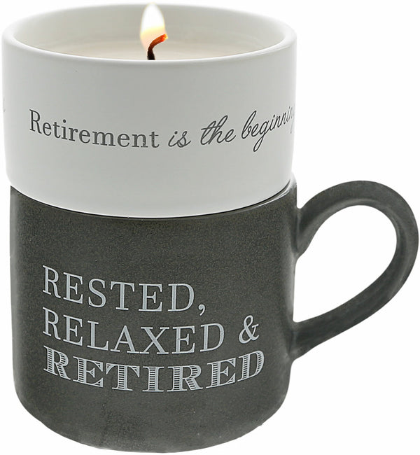 “Rested, Relaxed & Retired” Mug & Candle Set - Filled with Warmth - Jilly's Socks 'n Such