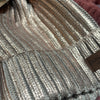 Women’s Rose Gold Metalic Plush Lined Basket Weave Winter Hats with Fur Pom - Jilly's Socks 'n Such