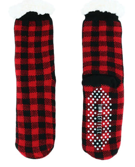 Black/Red Buffalo Check slipper socks