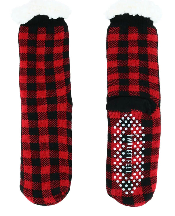 Black/Red Buffalo Check slipper socks - Jilly's Socks 'n Such