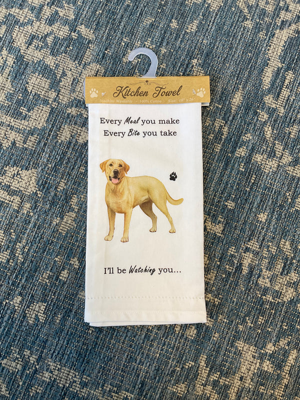 “Every Meal. Every Meal. I’ll Be Watching” Yellow Labrador Kitchen Towel - Jilly's Socks 'n Such
