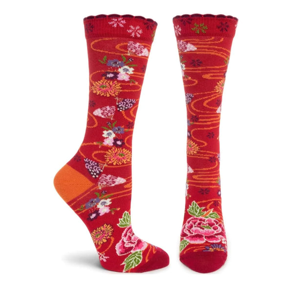 Women’s “Lotus Fans” Socks - Red - Jilly's Socks 'n Such