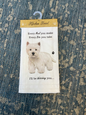 “Every Meal. Every Bite. I’ll Be Watching” Westie Kitchen Towel