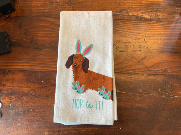Dachshund “ Hop to It!” Kitchen Towel - Jilly's Socks 'n Such