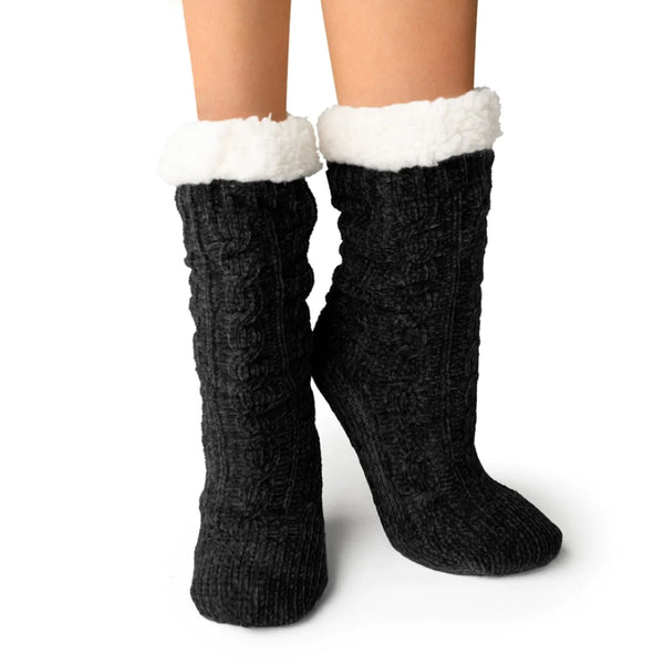 Britt’s Knits Sherpa Slipper Socks - Black - Jilly's Socks 'n Such