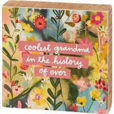 “Coolest Grandma” Box Sign - Jilly's Socks 'n Such